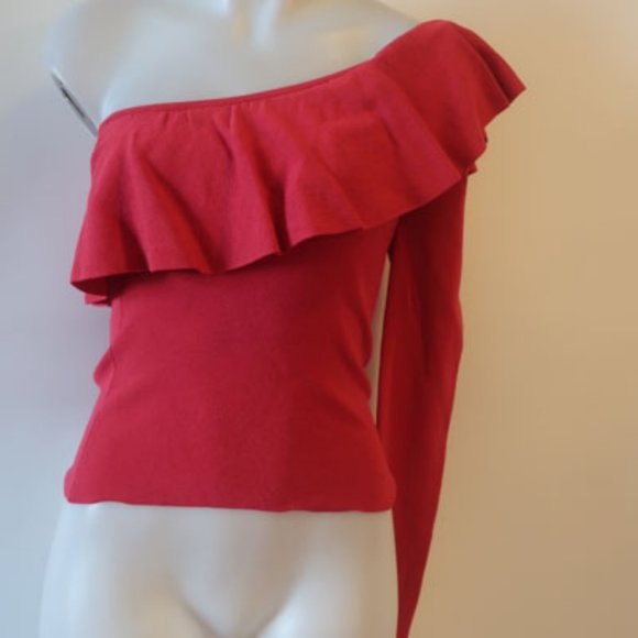 Womens Do+Be Red One Shoulder Ruffled Knit Sweater S * - Picture 1 of 8